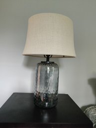 Beautiful Clear / Grayed Glass Table Lamp With Oval Shaped Shade.