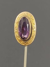 ANTIQUE ART DECO GOLD TONE AMETHYST GLASS STICK PIN