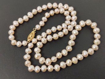 VINTAGE 14K GOLD 5mm-6mm PINK PEARL NECKLACE