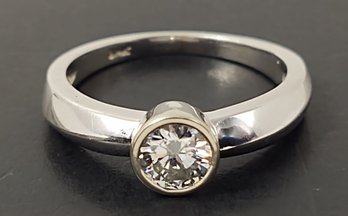 VINTAGE 14K WHITE GOLD 0.50ct BEZEL SET DIAMOND ENGAGEMENT RING