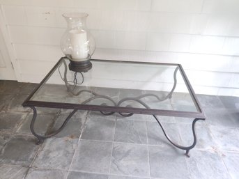 Custom Made & Vintage Wrought Iron & Beveled Glass Top Coffee Table.