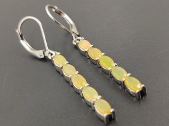 STUNNING STERLING SILVER ETHIOPIAN FIRE OPAL DROP EARRINGS