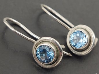 BEAUTIFUL STERLING SILVER BLUE TOPAZ HOOK EARRINGS