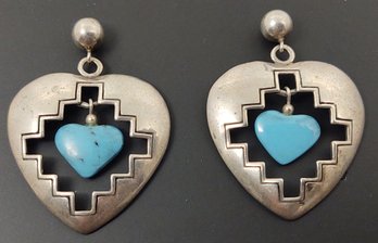 SOUTHWESTERN DESIGNER CAROLYN POLLACK STERLING SILVER TURQUOISE HEART EARRINGS