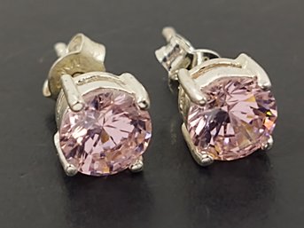 STUNNING STERLING SILVER PINK CZ STUD EARRINGS