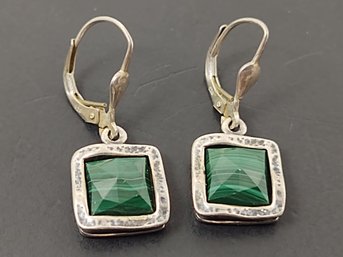 VINTAGE ISRAEL STERLING SILVER MALACHITE EARRINGS