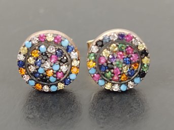 STUNNING ROSE GOLD OVER STERLING SILVER MULTI STONE MICRO PAVE STUD EARRINGS