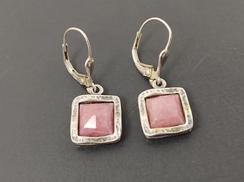 VINTAGE ISRAEL STERLING SILVER ROSE QUARTZ EARRINGS