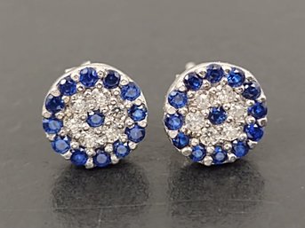 BEAUTIFUL STERLING SILVER MICRO PAVE BLUE & WHITE CZ EARRINGS