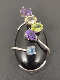 STUNNING STERLING SILVER ONYX TOPAZ AMETHYST AND PERIDOT PENDANT