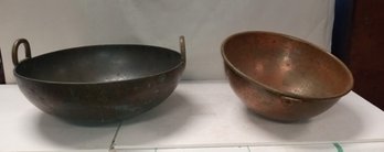 Two Great Copper Bowls One Egg White Beater Bowl The Other 13 1/2 Inch Solid Copper  MELB / E2