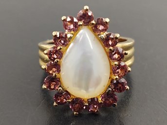 GOLD OVER STERLING SILVER MOTHER OF PEARL & PINK TOURMALINE RING