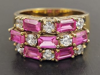 BEAUTIFUL ART DECO STYLE STERLING SILVER PINK SAPPHIRE & CZ RING