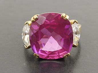 BEAUTIFUL GOLD OVER STERLING SILVER PINK SAPPHIRE & CZ RING