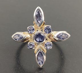 BEAUTIFUL STERLING SILVER TANZANITE STARBURST RING