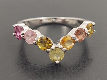 BEAUTIFUL STERLING SILVER TIARA STYLE CITRINE & TOURMALINE RING