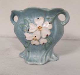 Vintage Dogwood 1930s Weller Art Pottery Flower Vase With Dual Handles.