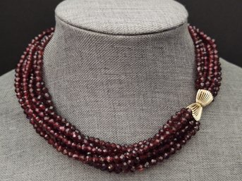 STUNNING 14K GOLD MULTI STRAND FACETED GARNET NECKLACE