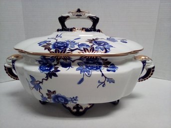 Gorgeous Worcester Gilded & Footed Soup Tureen With Lid - Peonies Motif & Elephant Handles