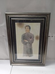 GREAT FRAMED WATER COLOR OF A CHINESE GIRL MATTED WITH A LOVELY SILVER AND BLACK FRAME .  BH/ WAB