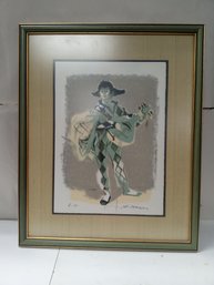 Beautiful Framed Print Of A Young Man Playing A Guitar. With Lovely Wooden Green And Gold Colored Frame. BH WA