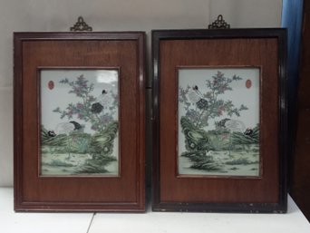 Two Exquisite Asian Inspired Framed Ceramic  Panels  BH/ WAD