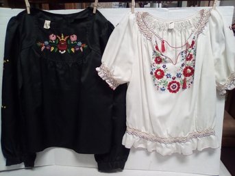 Hungarian Embroidered Kalocsai Folk Art Blouses - Long Sleeve & Short With Hand Smocking  EH/B4