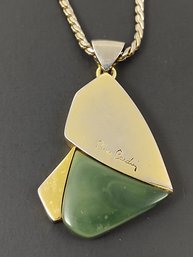 VINTAGE DESIGNER SIGNED PIERRE CARDIN GOLD TONE GREEN LUCITE NECKLACE