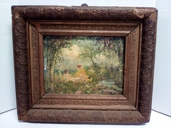 19th Century Oil On Wood Painting With Charming Image In Decorative Frame    MiK/WA-D