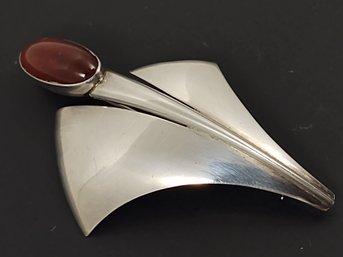 VINTAGE DENMARK MODERNIST DESIGNER N E FROM STERLING SILVER AMBER BROOCH