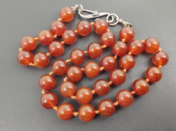 VINTAGE STERLING SILVER CARNELIAN BEADED NECKLACE