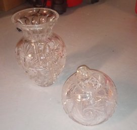 Beautiful Pressed Glass Vases And Glass Honey Dipper.    CW-B4