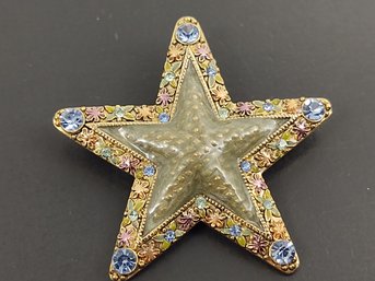 VINTAGE ENAMEL & RHINESTONE STAR BROOCH