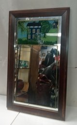 Beautiful Antique Framed Mirror With Lovely Painting Of The House It Came Out Of .   BH / WAB