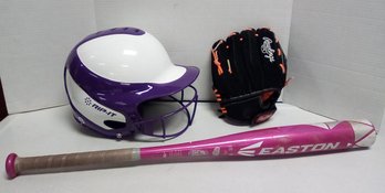 Girls Softball Helmet, Rawling Glove/Easton Pink Sapphire 18 Oz. Bat, 28 Inches, 2-1/4 Inch Diameter  212B5