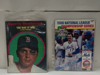 Two Beautiful Vintage Sports Magazines With Tony Conigliaro And 86 Mets Championship Series Score Book LP/C2