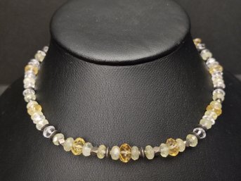 VINTAGE STERLING SILVER FACETED CITRINE & QUARTZ NECKLACE