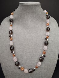 VINTAGE STERLING SILVER MULTI SEMI PRECIOUS STONE NECKLACE