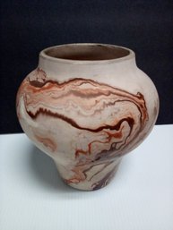 Vintage Nemadji Pottery Vase With Multiple Colors On Unglazed Earthenware.