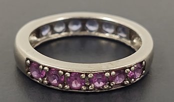 REVERSIBLE STERLING SILVER TANZANITE & PINK TOURMALINE BAND RING