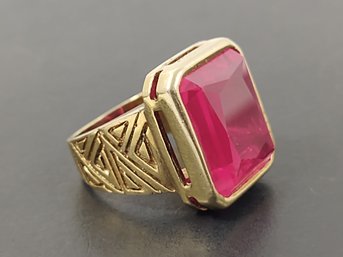 STUNNING SRT DECO STYLE GOLD OVER STERLING SILVER RUBY RING