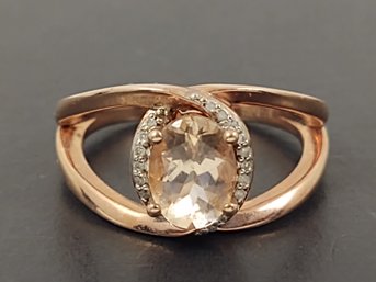 BEAUTIFUL ROSE GOLD OVER STERLING SILVER CITRINE & DIAMOND RING