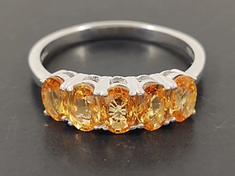 BEAUTIFUL STERLING SILVER 5 STONE CITRINE RING