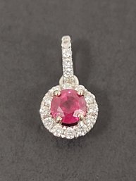 SMALL 14K WHITE GOLD RUBY & DIAMOND PENDANT