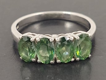 BEAUTIFUL STERLING SILVER 4 STONE GREEN SPINEL RING