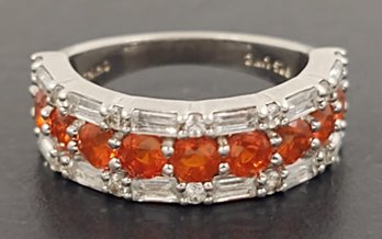 STUNNING STERLING SILVER SESSPARITE GARNET & WHITE TOPAZ RING