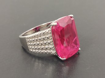 LARGE STONE STERLING SILVER RUBY RING