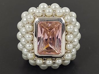 BEAUTIFUL ROSS SIMMONS STERLING SILVER PINK TOURMALINE & FAUX PEARL RING