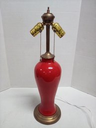 Vintage Red Ceramic & Brass Lampwith 2 Working Chain-pull Sockets   BoH/CvBk