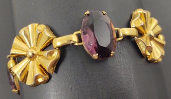 VINTAGE DESIGNER CORO GOLD TONE AMETHYST STONE BRACELET